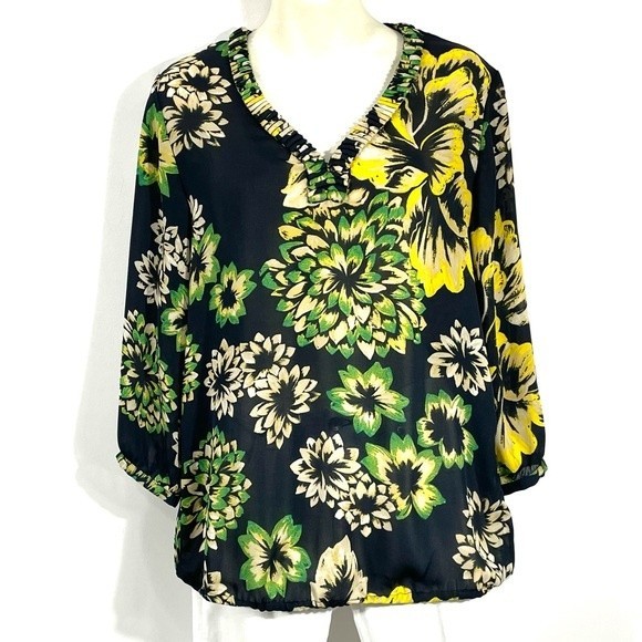 Banana Republic Ivy League Green Floral Print Blouse - Picture 3 of 16